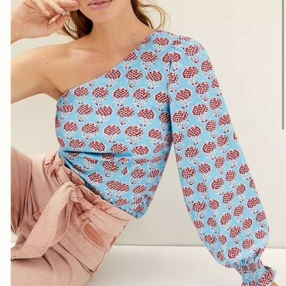 Puff-Sleeved One-Shoulder Blouse‎ Forever That Girl Anthropologie - Picture 1 of 10